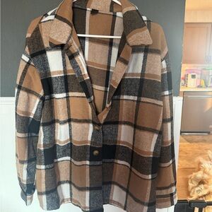 SHEIN Checkered Cardigan - Tan, Black, Cream